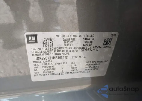 2017 GMC Yukon Denali z USA, uszkodzony, nr VIN 1GKS2CKJ1HR193412